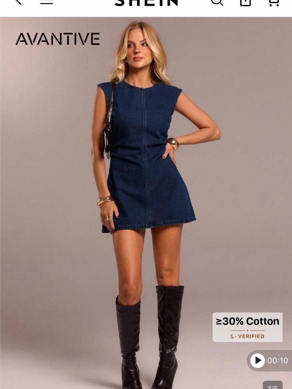 Avanti Dark Blue Denim Mini Dress - Sleeveless Shift